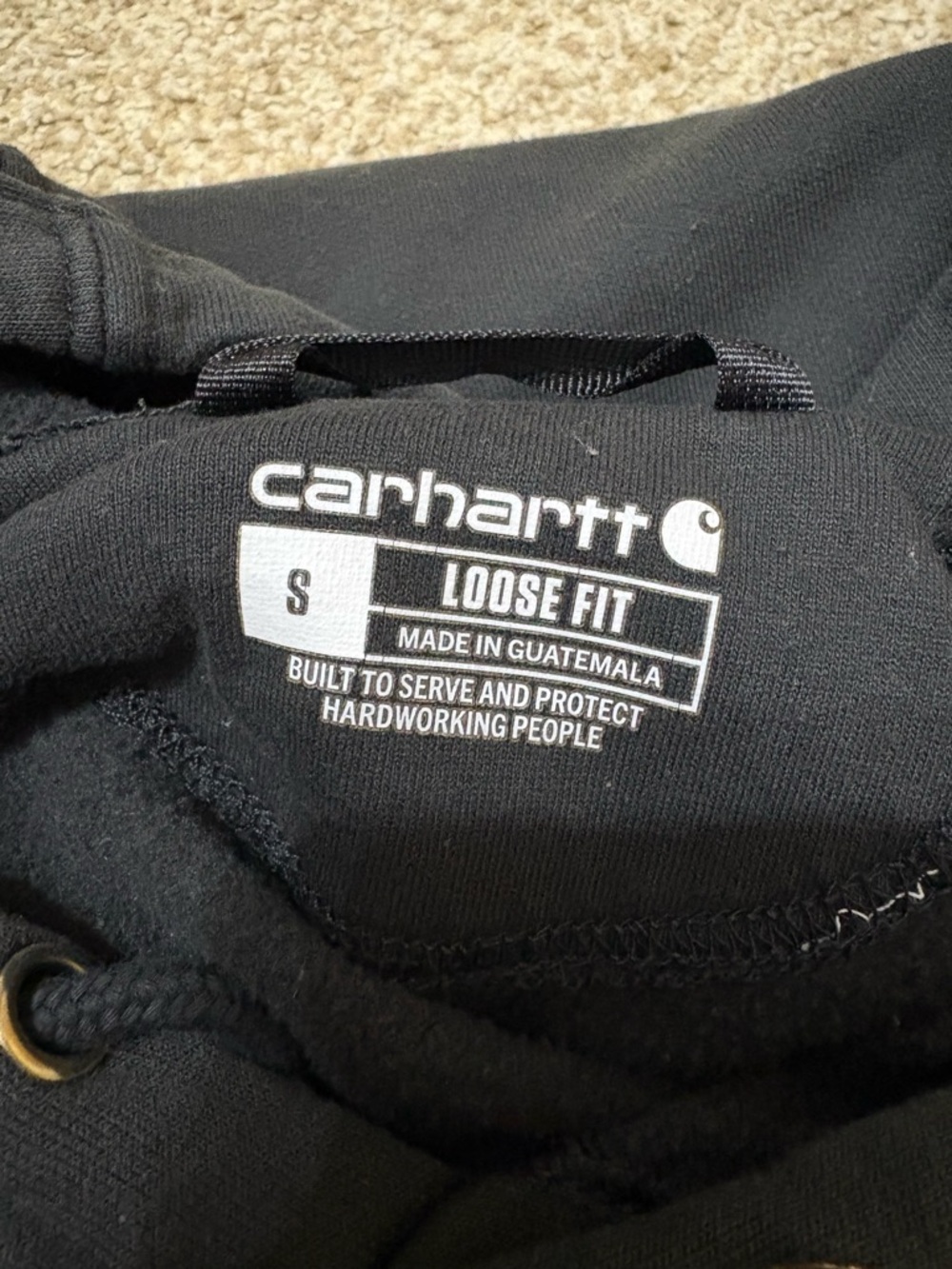Carhartt Black Pullover Hoodie with White Logo Print - Picture 2 of 2